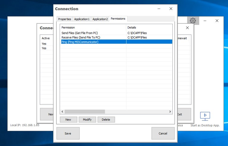 Interface de configuration de MIS Communicator sous Windows