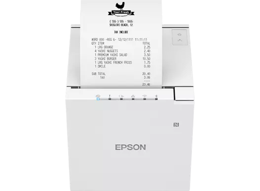 Imprimante thermique Epson TM-m30III, USB, USB-C, BT, Ethernet, WiFi, 8 pts/mm (203 dpi), massicot, blanc