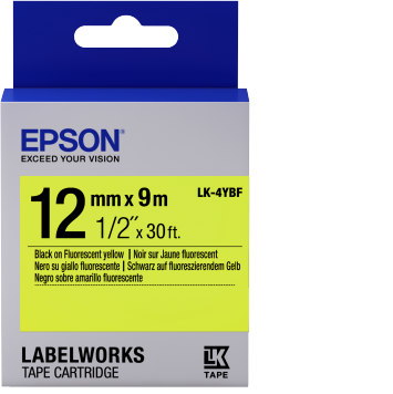 LK-4YBF - Fluorescent - Noir sur Jaune - 12mmx9m