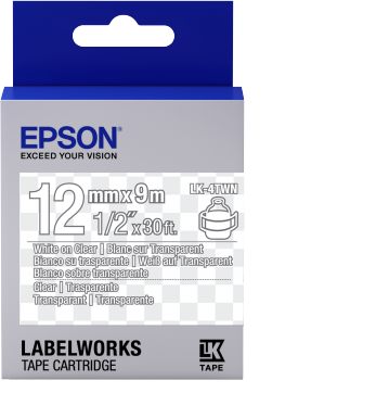LK-4TWN - Transparent - Blanc sur Transparent - 12mmx9m