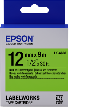 LK-4GBF - Fluorescent - Noir sur Vert - 12mmx9m