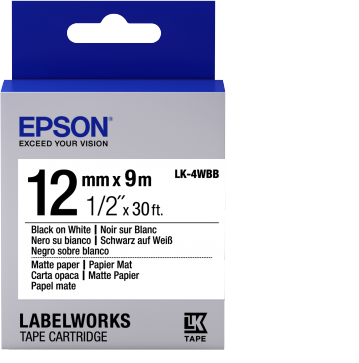 LK-4WBB - Papier Mat - Noir sur Blanc - 12mmx9m