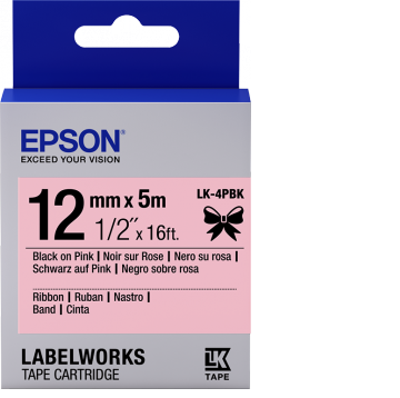 LK-4PBK - Ruban satin pour tiqueteuse Epson Noir/Rose 12 mm(5m)