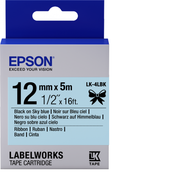 LK-4LBK-Ruban satin pour tiquet. Epson Noir/Bleu ciel 12 mm(5m)