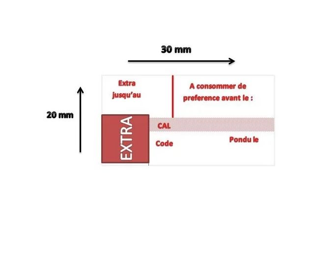 Etiquettes EXTRA JUSQU AU A CONS DE PREF AV LE CALIBRE PONDU LE