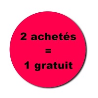 Etiquettes rondes fluo rouge soldes modle 2 achets = 1 gratuit