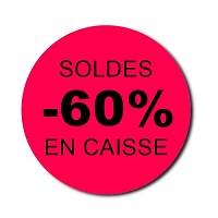 Etiquettes rondes fluo rouge spciales SOLDES modle Soldes en caisse